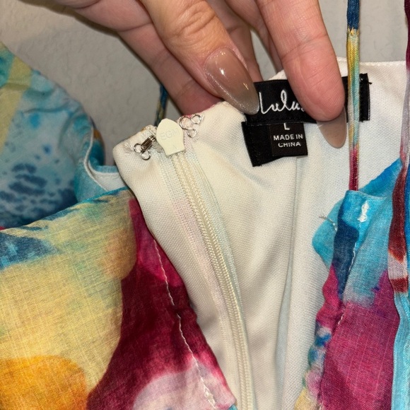 Sz L NWOT Lulus Stunning One Multi‎ Abstract Print Drawstring Halter Maxi Dress - Picture 8 of 10